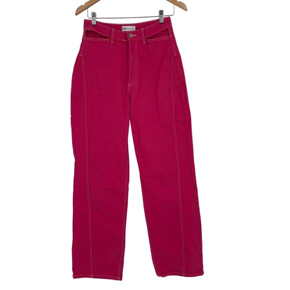 Zara Denim - Hot pink Cut Out Zara Jeans. Size 6 and high waisted Straight Wide Leg Barbie